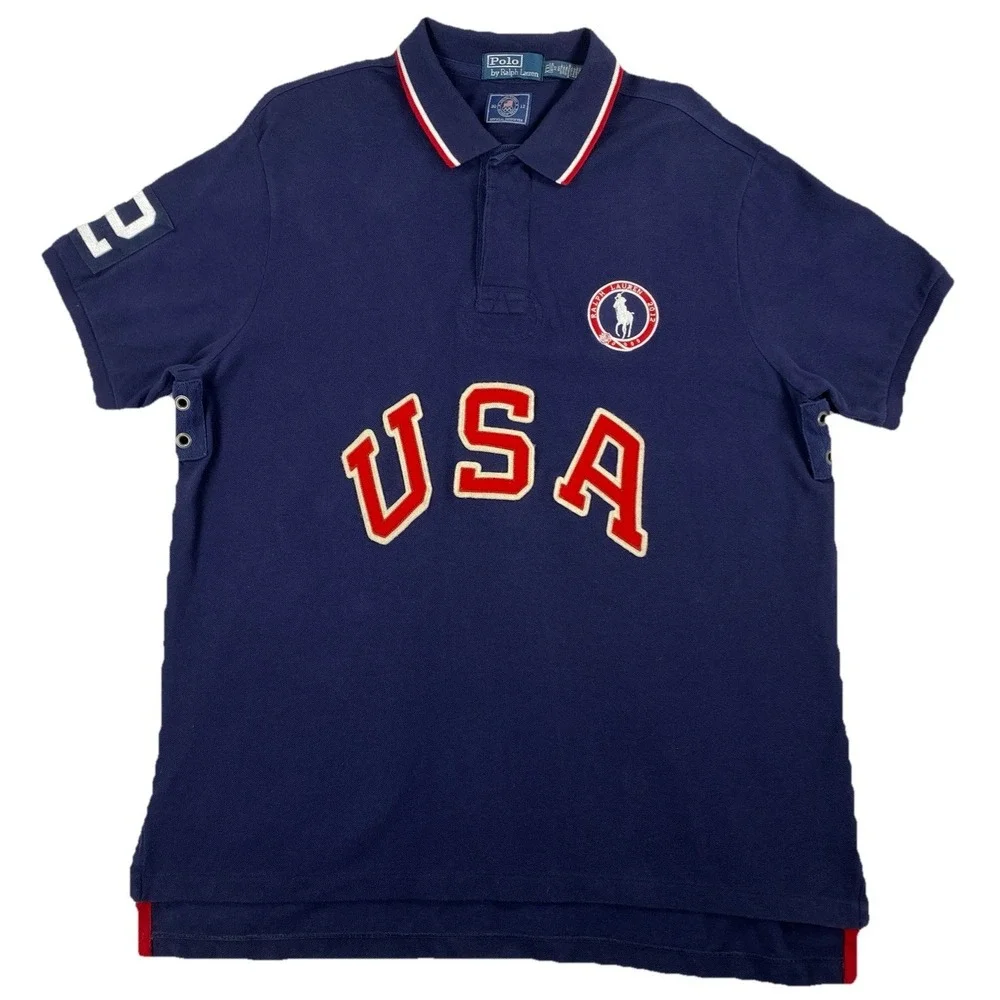 Polo Ralph Lauren USA Olympic 2012 Polo Shirt Men's XXL Custom Fit Navy Blue